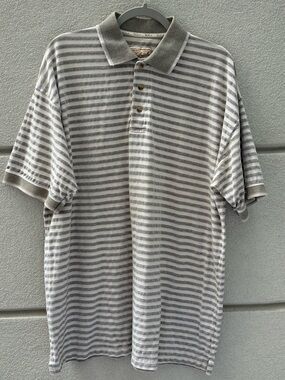 Woolrich Gray & Cream Striped Polo T-Shirt 100% Cotton
